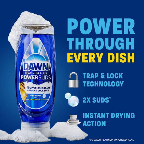 Dawn Platinum Plus PowerSuds EZ-Squeeze Dish Soap, Fresh Rain Scent, 17.4 oz