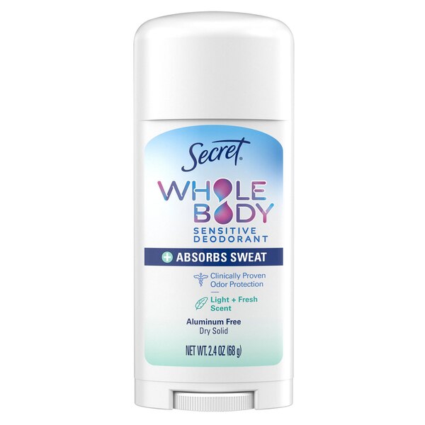 Secret Whole Body Dry Feel Deodorant Stick, Light & Fresh, 2.4 OZ
