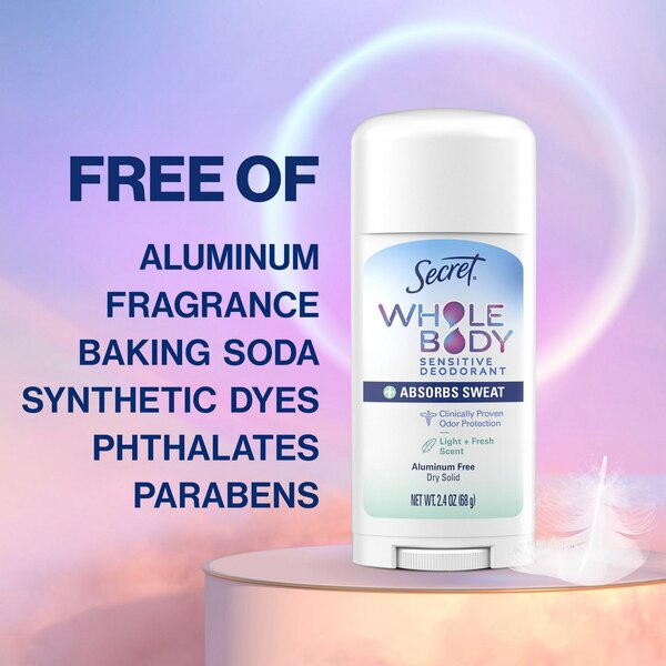 Secret Whole Body Dry Feel Deodorant Stick, Light & Fresh, 2.4 OZ