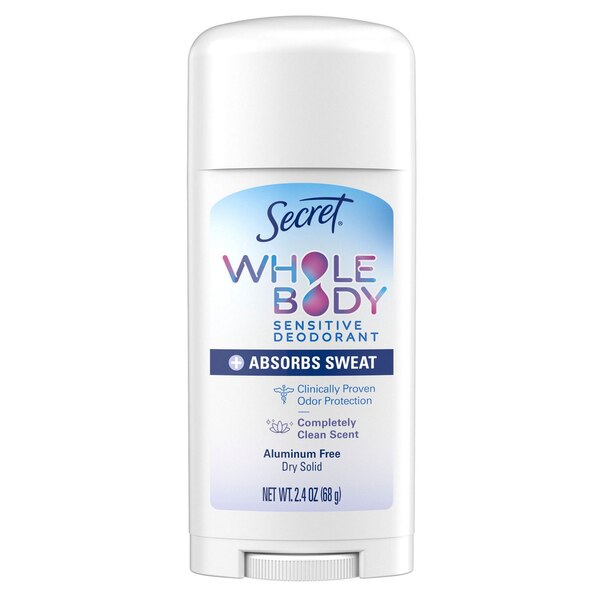 Secret Whole Body Dry Feel Deodorant Stick, Completely Clean, 2.4 OZ
