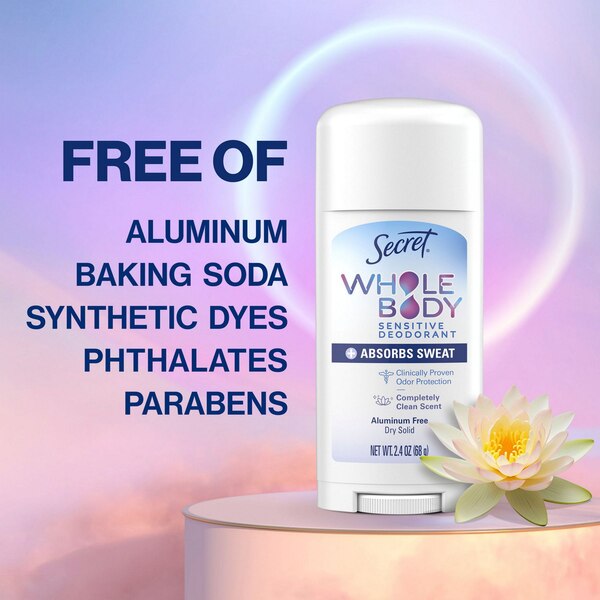 Secret Whole Body Dry Feel Deodorant Stick, Completely Clean, 2.4 OZ