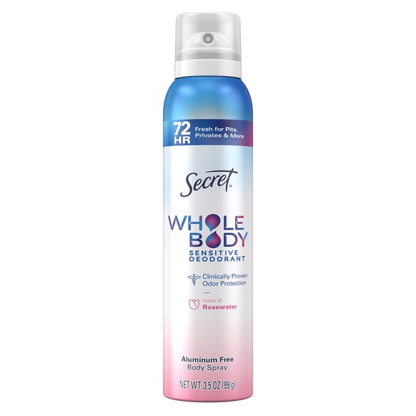Secret Whole Body Deodorant Spray, Rosewater, 3.5 OZ
