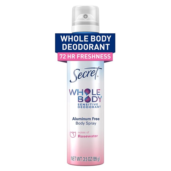 Secret Whole Body Deodorant Spray, Rosewater, 3.5 OZ