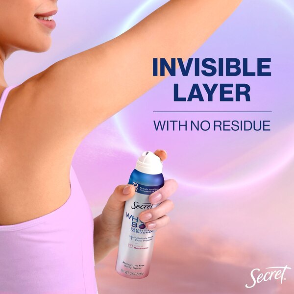Secret Whole Body Deodorant Spray, Rosewater, 3.5 OZ
