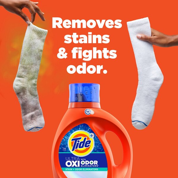 Tide+ Ultra Oxi with Odor Eliminators Liquid Laundry Detergent, Original Scent, 84 oz