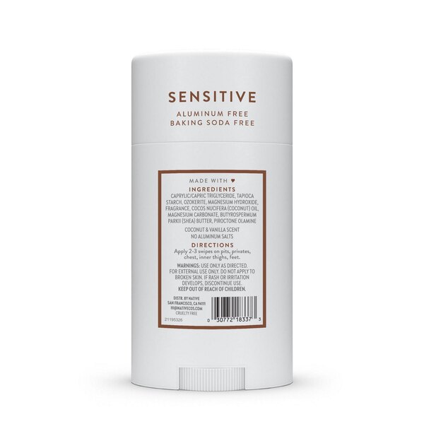 Native Sensitive Whole Body Deodorant, Coconut & Vanilla, 2.4 OZ