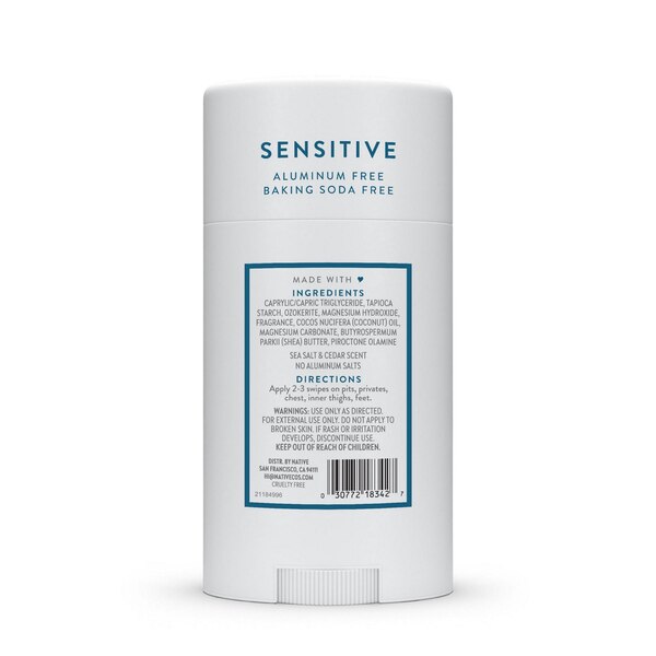 Native Sensitive Whole Body Deodorant, Sea Salt & Cedar, 2.4 OZ