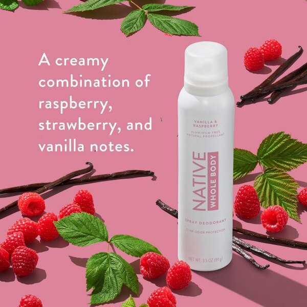 Native Whole Body Spray Deodorant, Vanilla & Raspberry, 3.5 OZ