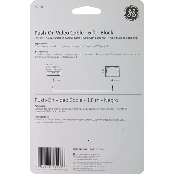 GE Push-On Video Cable, 6'