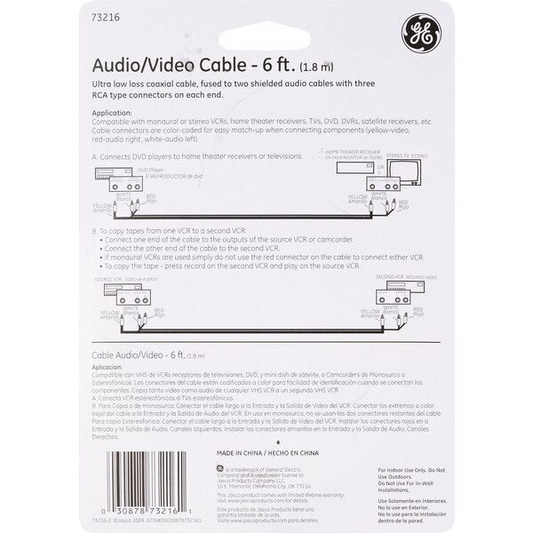 GE  Audio/Video Cable, 6'