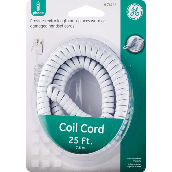 GE - Cable espiral, blanco, 25'