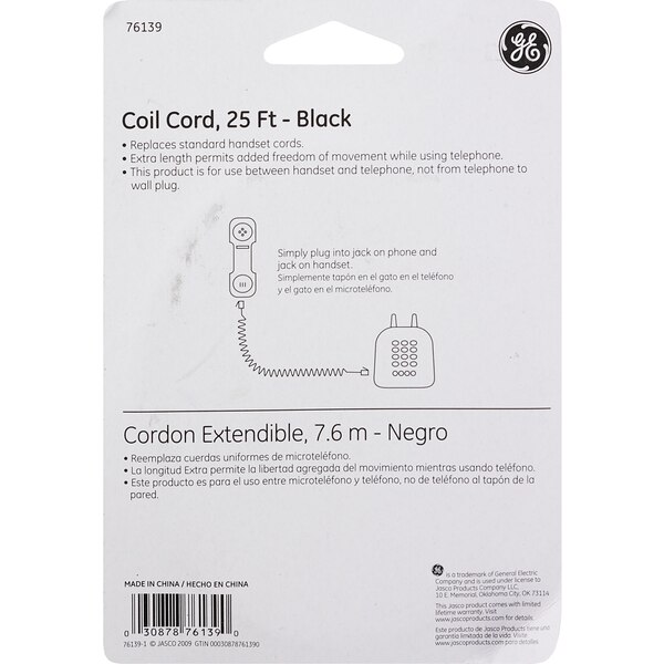 GE Coil Cord, 25' Black