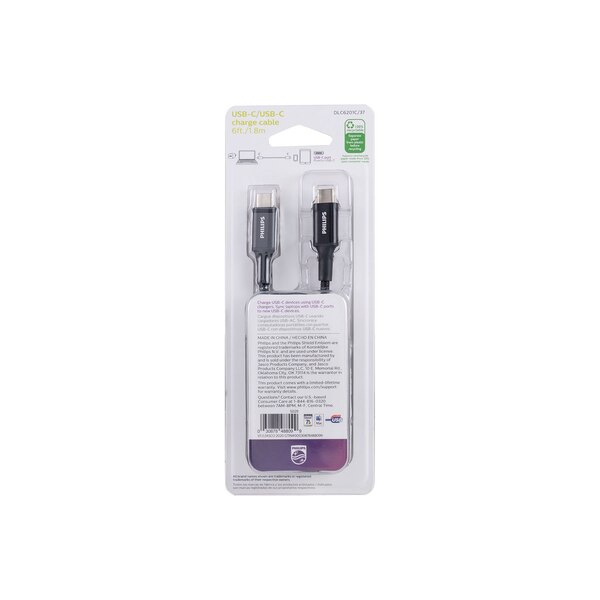 Philips Elite USB-C to USB-C Cable, 6 ft, Braided, Black