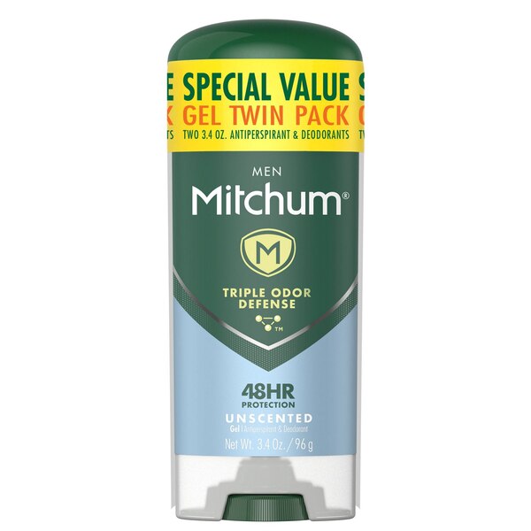 Mitchum Men 48-Hour Triple Odor Defense Antiperspirant & Deodorant Gel Stick, Unscented