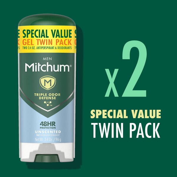 Mitchum Men 48-Hour Triple Odor Defense Antiperspirant & Deodorant Gel Stick, Unscented