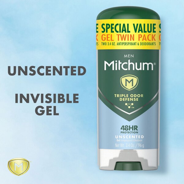 Mitchum Men 48-Hour Triple Odor Defense Antiperspirant & Deodorant Gel Stick, Unscented