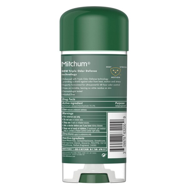 Mitchum Men 48-Hour Triple Odor Defense Antiperspirant & Deodorant Gel Stick, Unscented