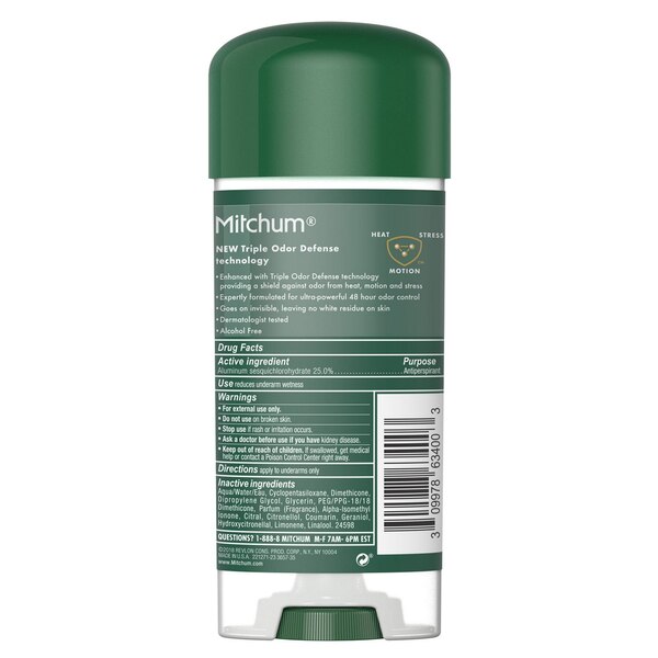 Mitchum Men 48-Hour Triple Odor Defense Antiperspirant & Deodorant Gel Stick, Mountain Air, 3.4 OZ