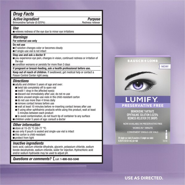 Lumify Preservative Free Redness Reliever Eye Drops, 20 CT