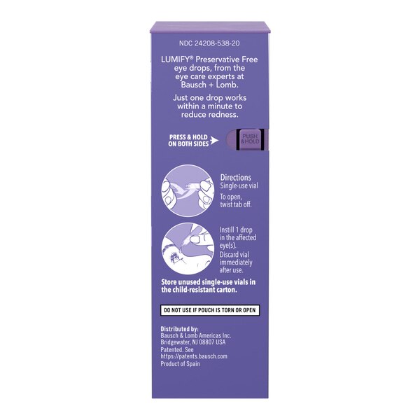 Lumify Preservative Free Redness Reliever Eye Drops, 20 CT