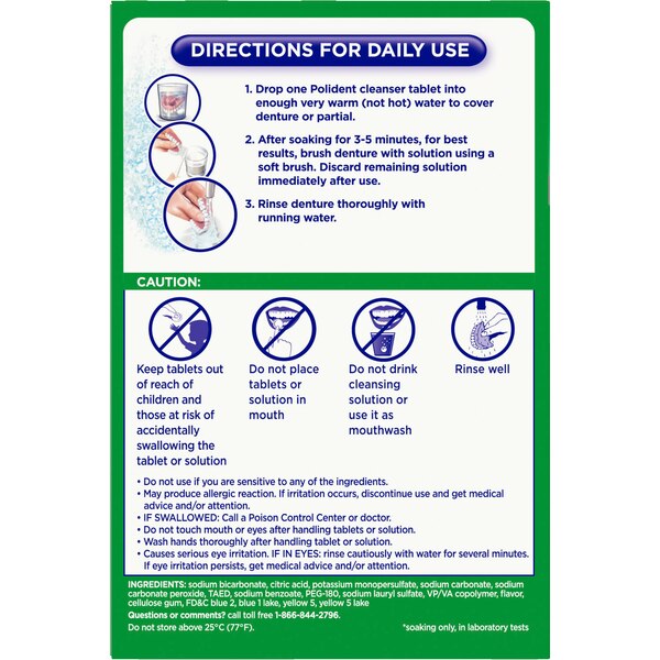 Polident Antibacterial Denture Cleanser, 3 Minute Daily Cleanser, 120 CT