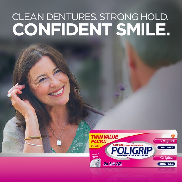 Super Poligrip Denture Adhesive Cream, Zinc-Free, Original