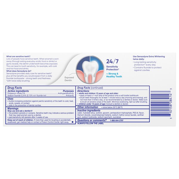 Sensodyne Extra Whitening Toothpaste for Sensitive Teeth and Cavity Protection, 4 OZ, 2 Pack