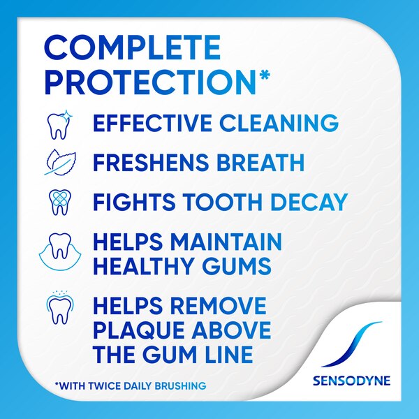 Sensodyne Complete Protection Fluoride Toothpaste for Sensitive Teeth, Antigingivitis, and Cavity Protection
