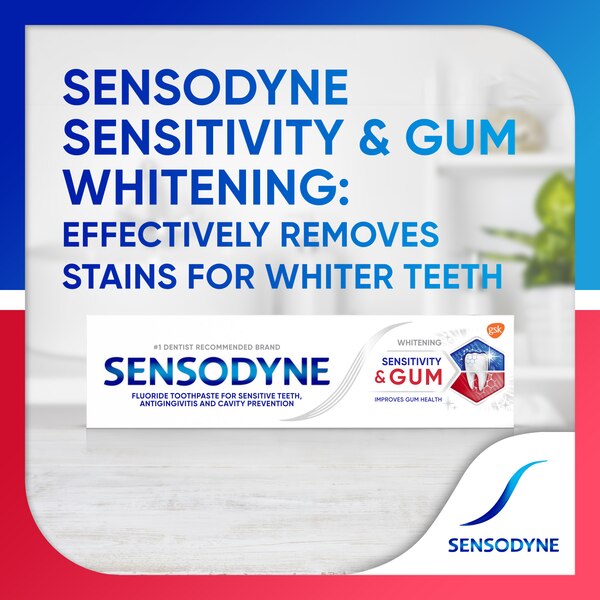 Sensodyne Sensitivity & Gum Whitening Fluoride Toothpaste for Sensitive Teeth, Antigingivitis, and Cavity Protection