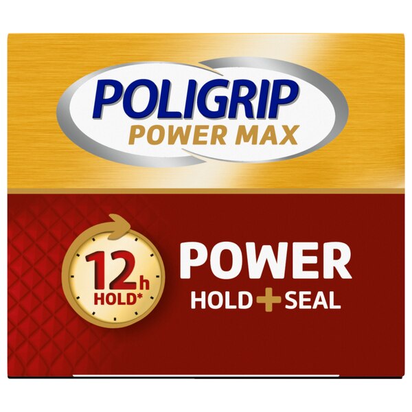 Poligrip Power Max Denture Adhesive Cream, 12 Hour Power Hold + Seal, Flavor Free