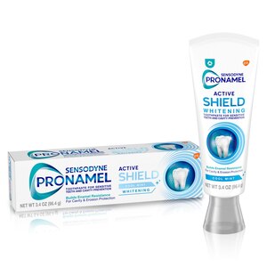 Sensodyne Pronamel Active Shield Whitening Toothpaste for Sensitive Teeth and Cavity Prevention, Builds Enamel Resistance, Cool Mint, 3.4 OZ