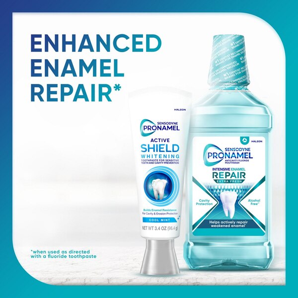 Sensodyne Pronamel Active Shield Whitening Toothpaste for Sensitive Teeth and Cavity Prevention, Builds Enamel Resistance, Cool Mint, 3.4 OZ