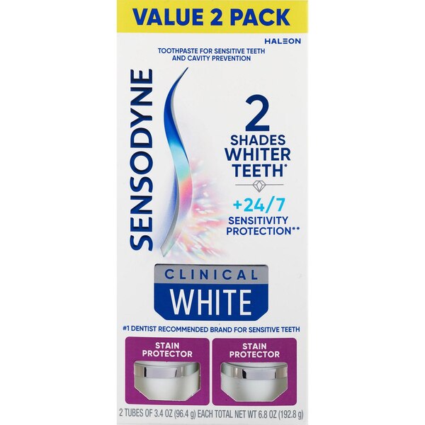 Sensodyne Clinical White Stain Protector Toothpaste, 3.4 OZ, 2 Pack