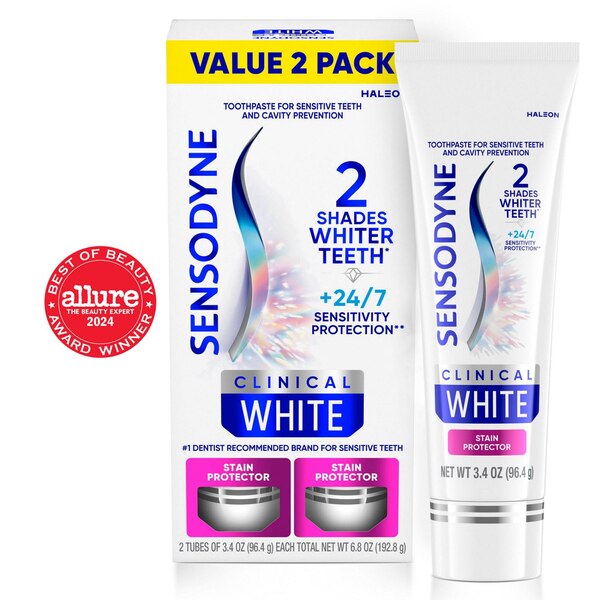 Sensodyne Clinical White Stain Protector Toothpaste, 3.4 OZ, 2 Pack