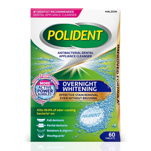 Polident Overnight Whitening Denture Cleanser, 60 CT