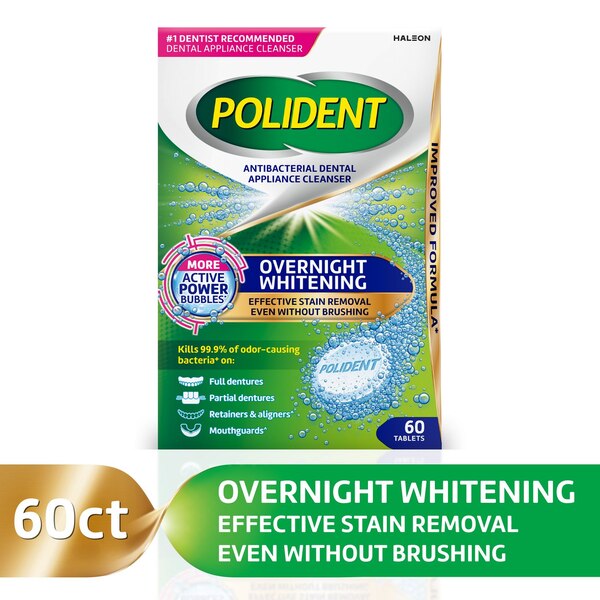 Polident Overnight Whitening Denture Cleanser, 60 CT