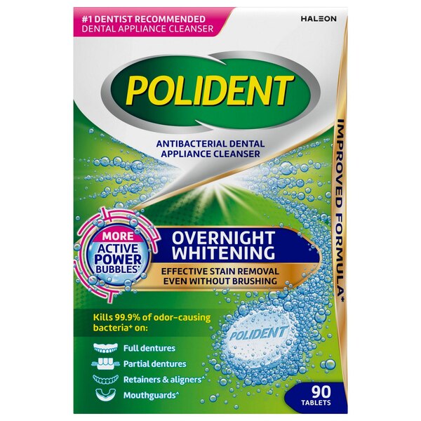 Polident Overnight Whitening Denture Cleanser, 90 CT