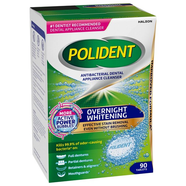 Polident Overnight Whitening Denture Cleanser, 90 CT