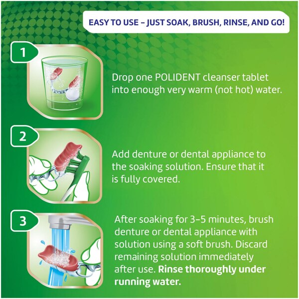 Polident 3 Minute Antibacterial Dental Appliance Cleanser, Mint Fresh, 30 CT