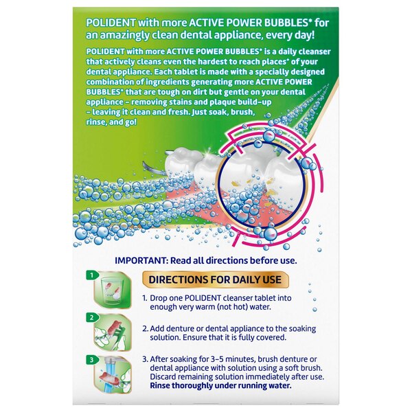 Polident 3 Minute Antibacterial Dental Appliance Cleanser, Mint Fresh, 30 CT