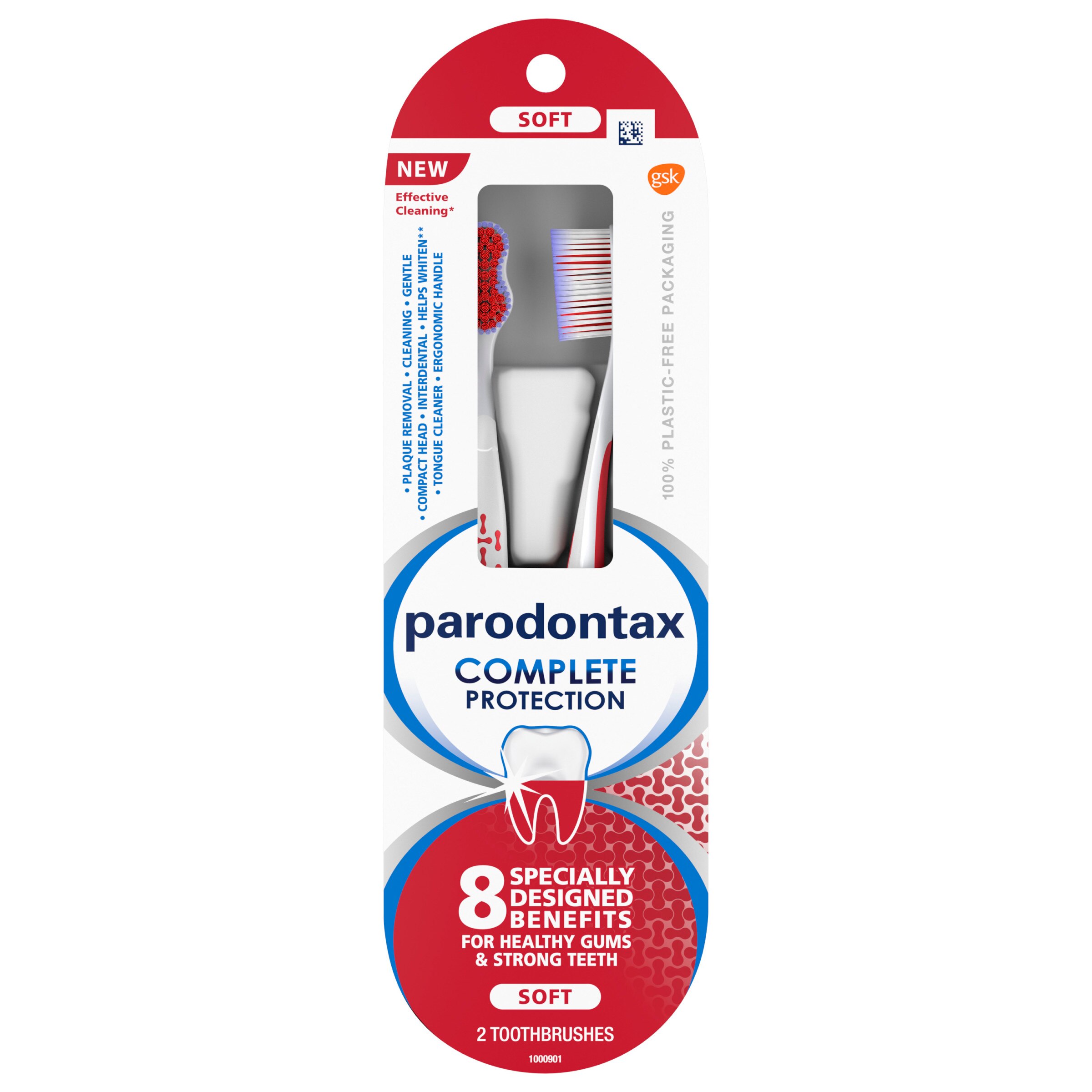Parodontax Complete Protection Oral Care Soft Toothbrush for Healthy Gums and Strong Teeth, 2 CT