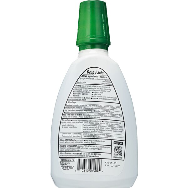Orajel 2X Medicated Gum Pain Rinse Oral Pain Relief, Soothing Mint, 16 OZ