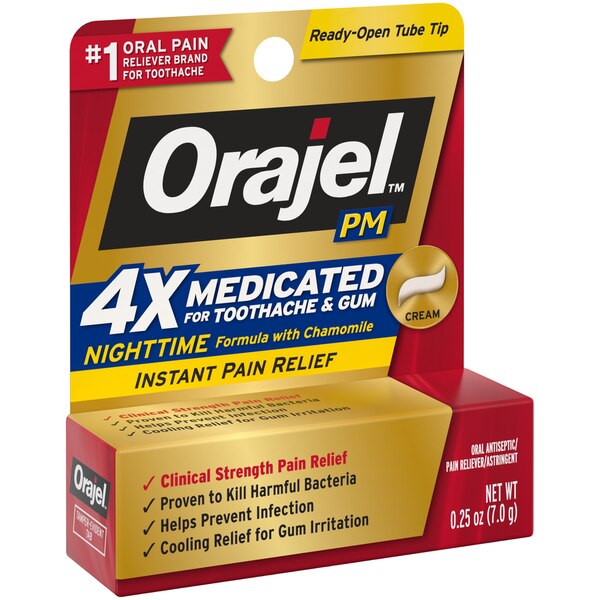 Orajel PM for Toothache & Gum Instant Pain Relief, Nighttime Formula with Chamomile, Oral Antiseptic and Astringent, Clinical Strength, 0.25 OZ