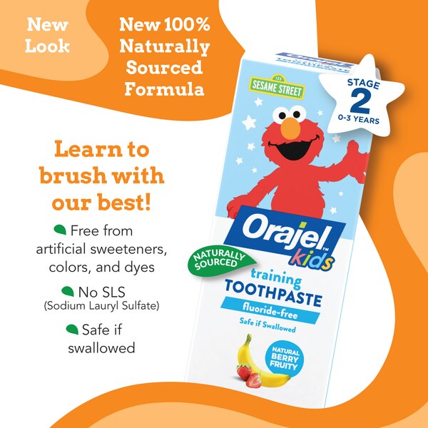 Orajel Kids Elmo Fluoride-Free Training Toothpaste, Ages 0-3 Years, Natural Berry Fruity, 1.5 OZ