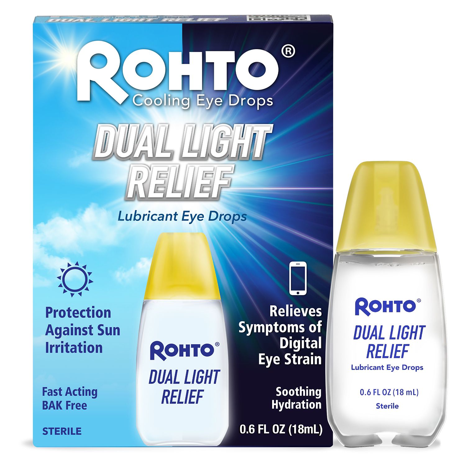 Rohto Dual Light Relief Lubricant Eye Drops, Multi-Symptom Relief, .6 fl oz