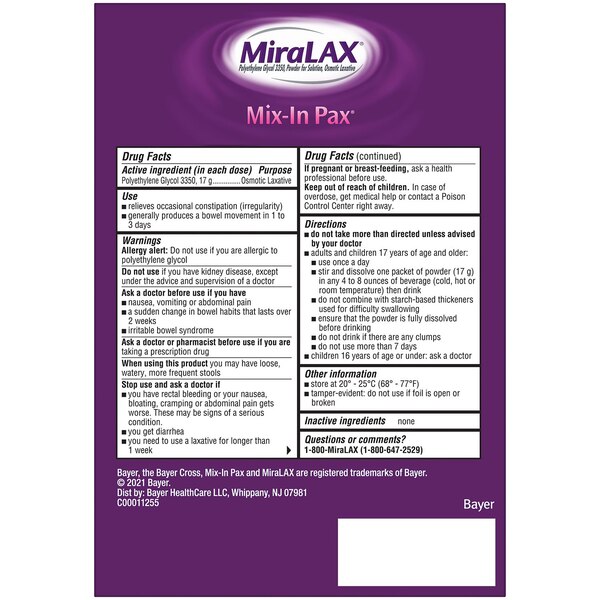 Miralax Mix-In Pax Powder Packets