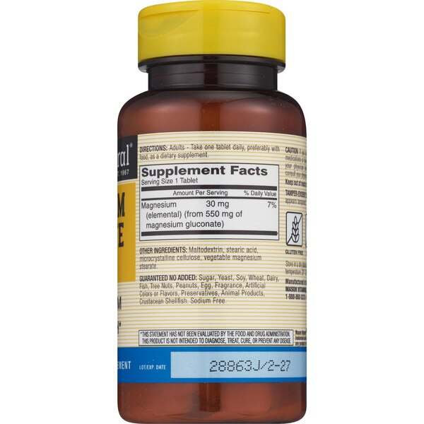 Mason Natural Magnesium Gluconate 550mg, 100 CT