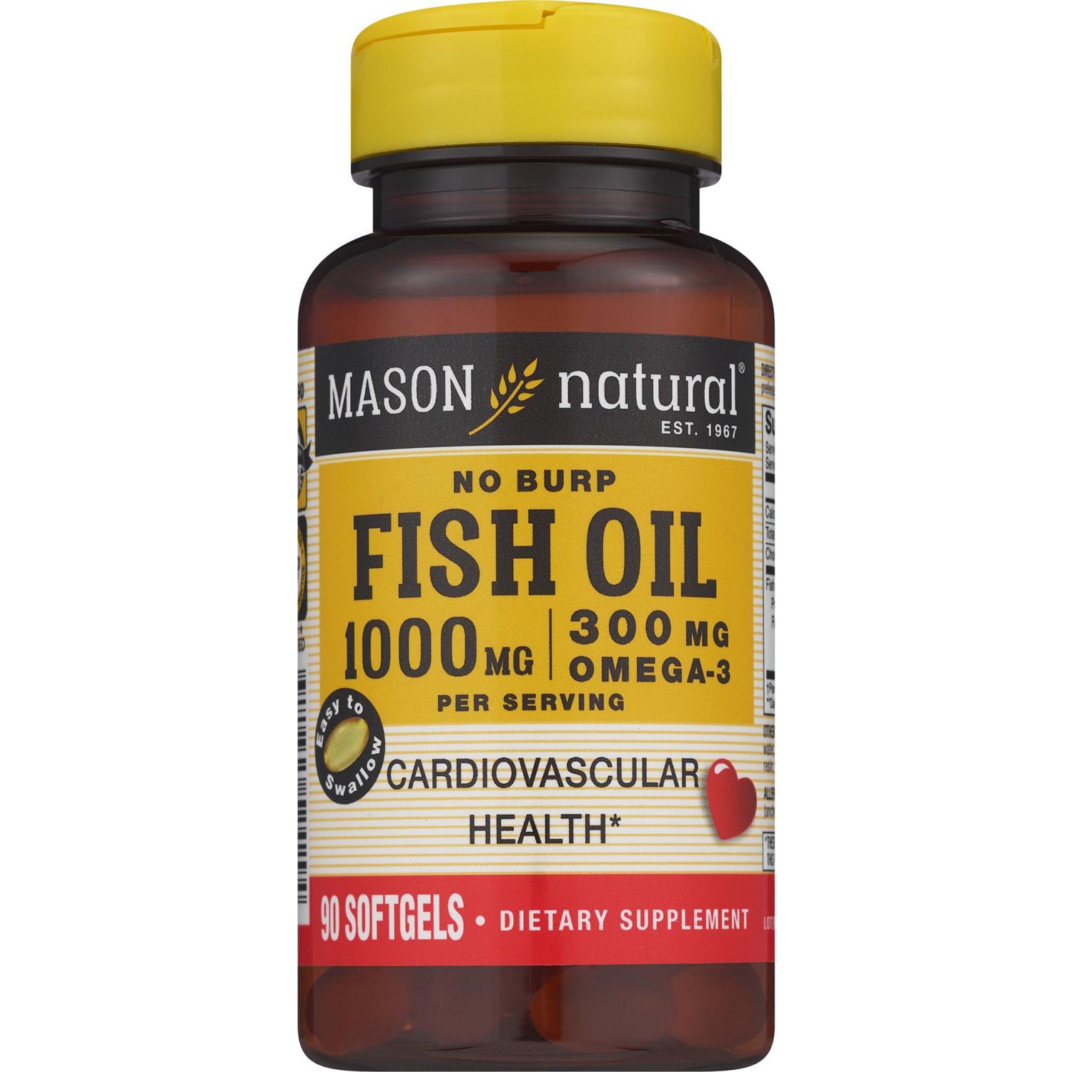 Mason Natural Fish Oil 1,000MG, Omega-3 300MG, Softgels, 90 CT