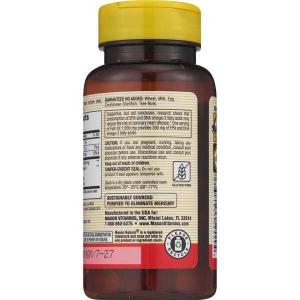 Mason Natural Fish Oil 1,000MG, Omega-3 300MG, Softgels, 90 CT