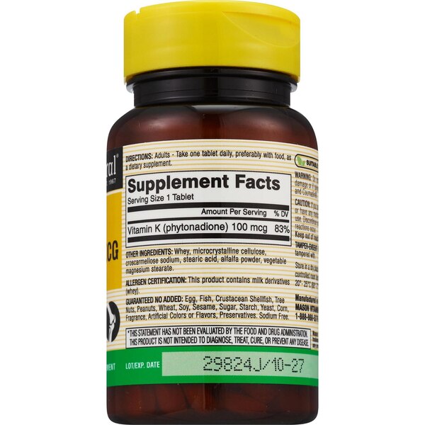 Mason Natural Vitamin K 100 mcg, 100 CT